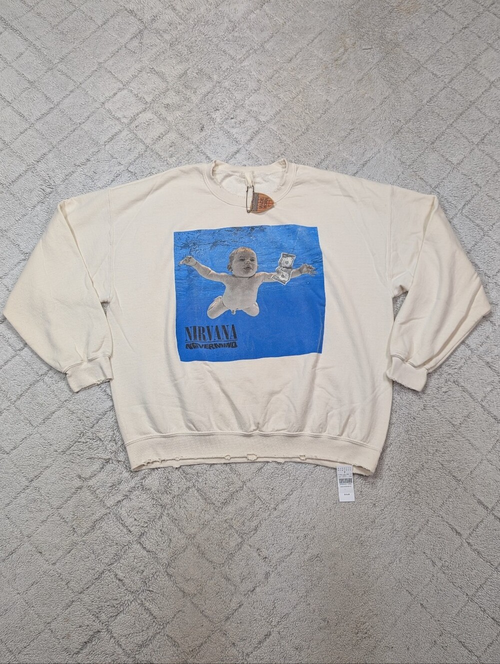Madeworn Sweatshirt Mens L White Nirvana Nevermind Album Cover Distressed NEW